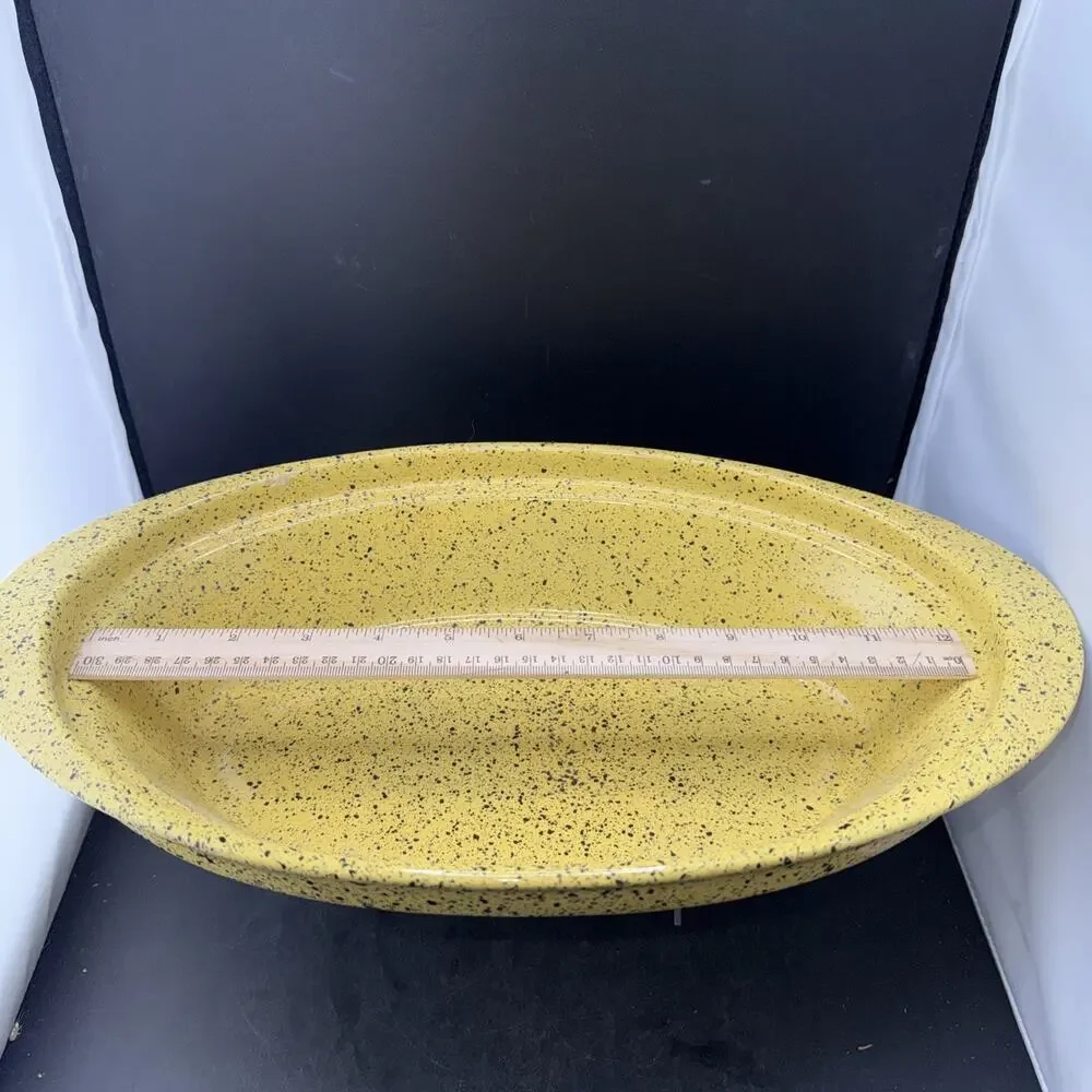 Vintage Cerutil Portugal Yellow Speckled Stoneware Oval Baking Casserole Dish